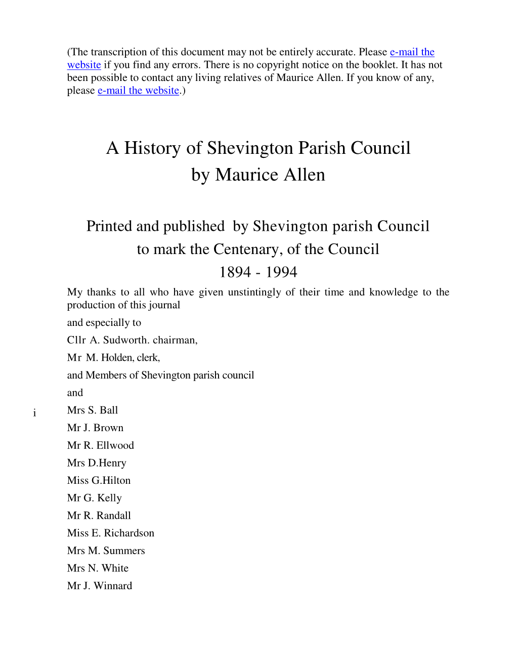 A History of Shevington Parish Council by Maurice Allen