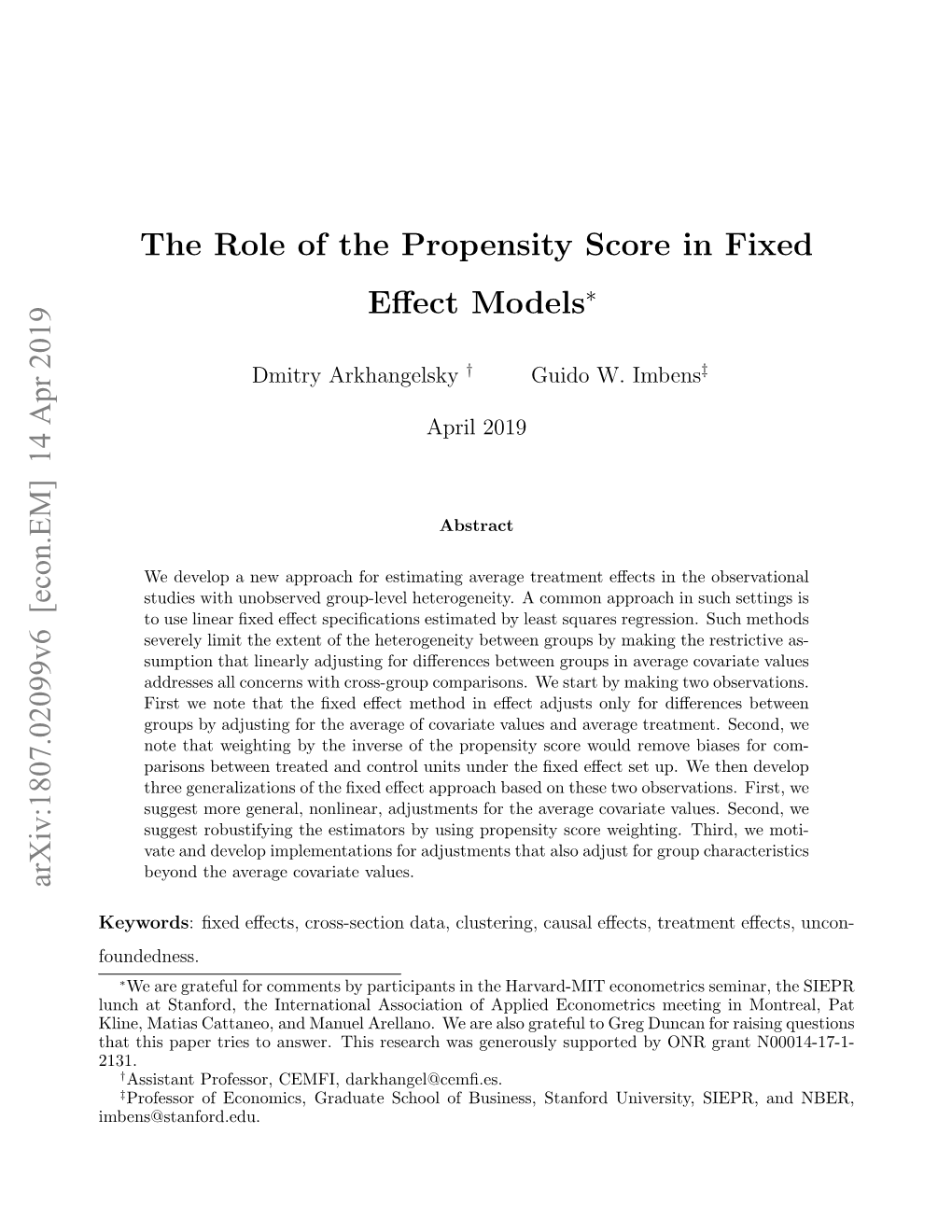 The Role of the Propensity Score in Fixed Effect Models