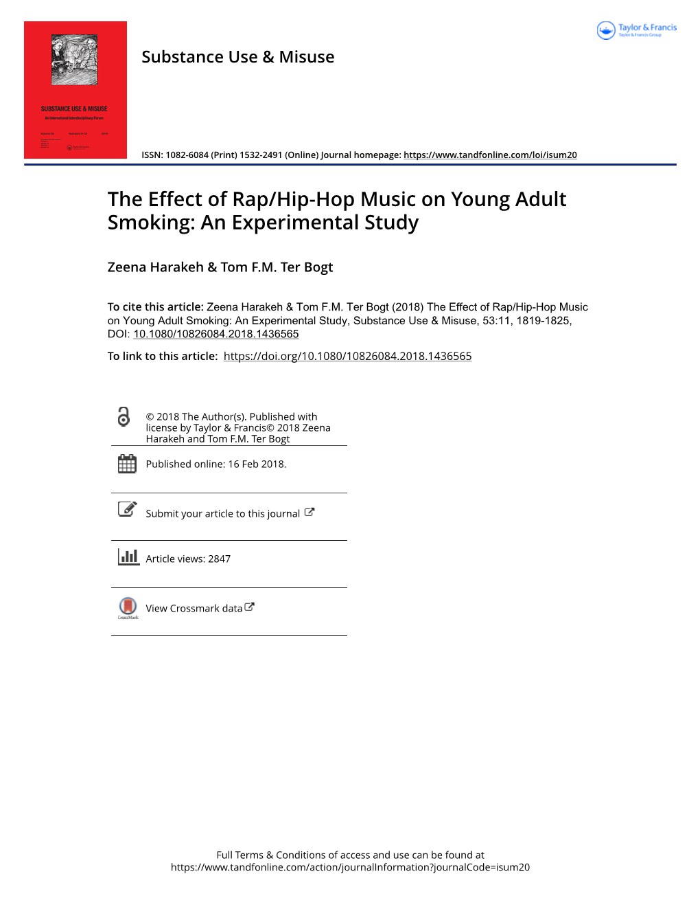 The Effect of Rap/Hip-Hop Music on Young Adult Smoking: an Experimental Study