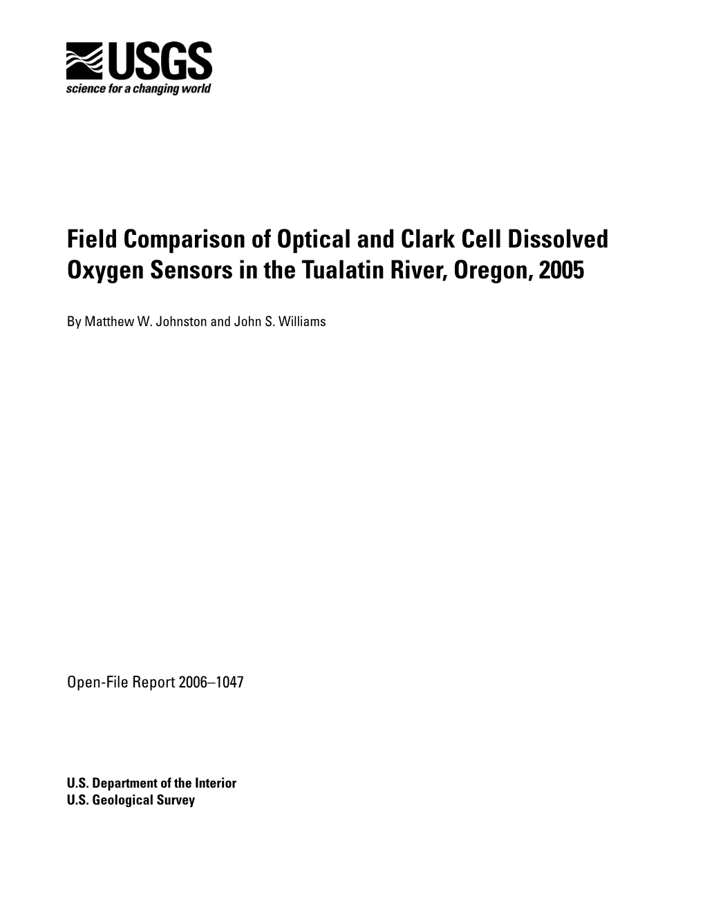 Field Comparison of Optical and Clark Cell Dissolved Oxygen Sensors in the Tualatin River, Oregon, 2005