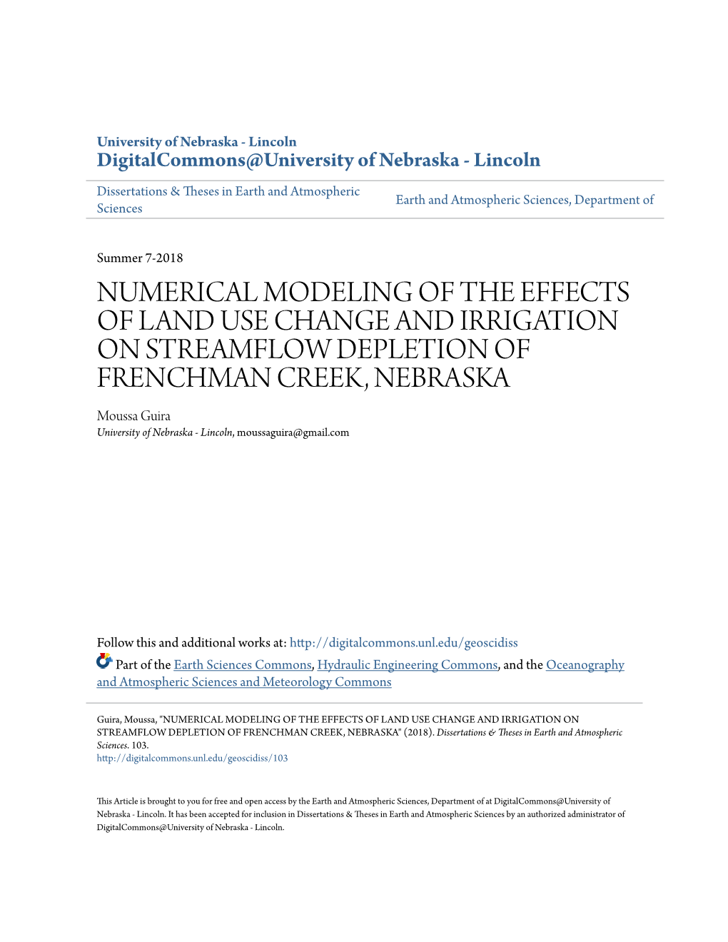 Numerical Modeling of the Effects of Land Use Change and Irrigation On