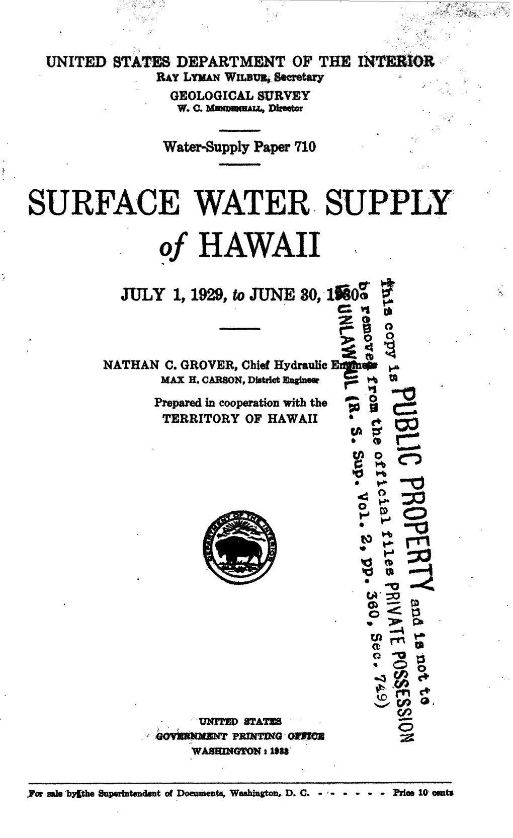 SURFACE WATER SUPPLY of HAWAII