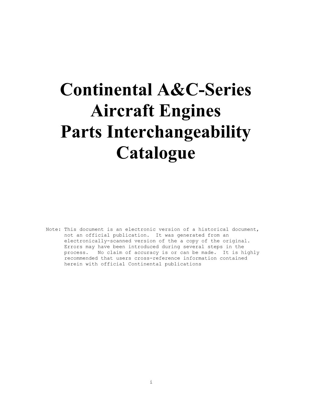 Continental A&C-Series Aircraft Engines Parts Interchangeability