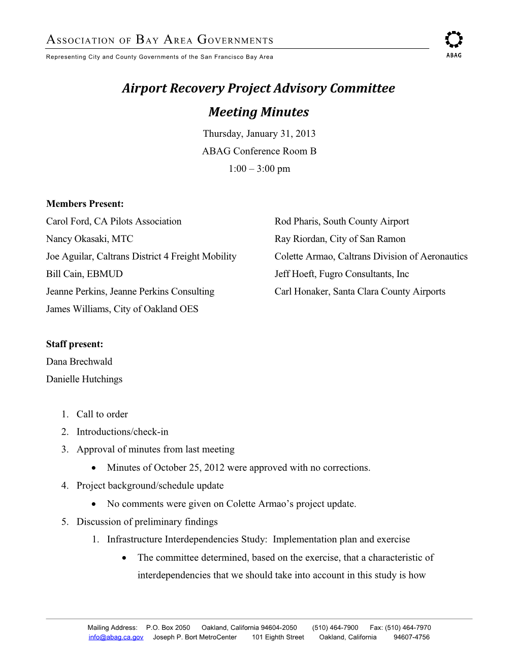 Airport Recovery Project Advisory Committee