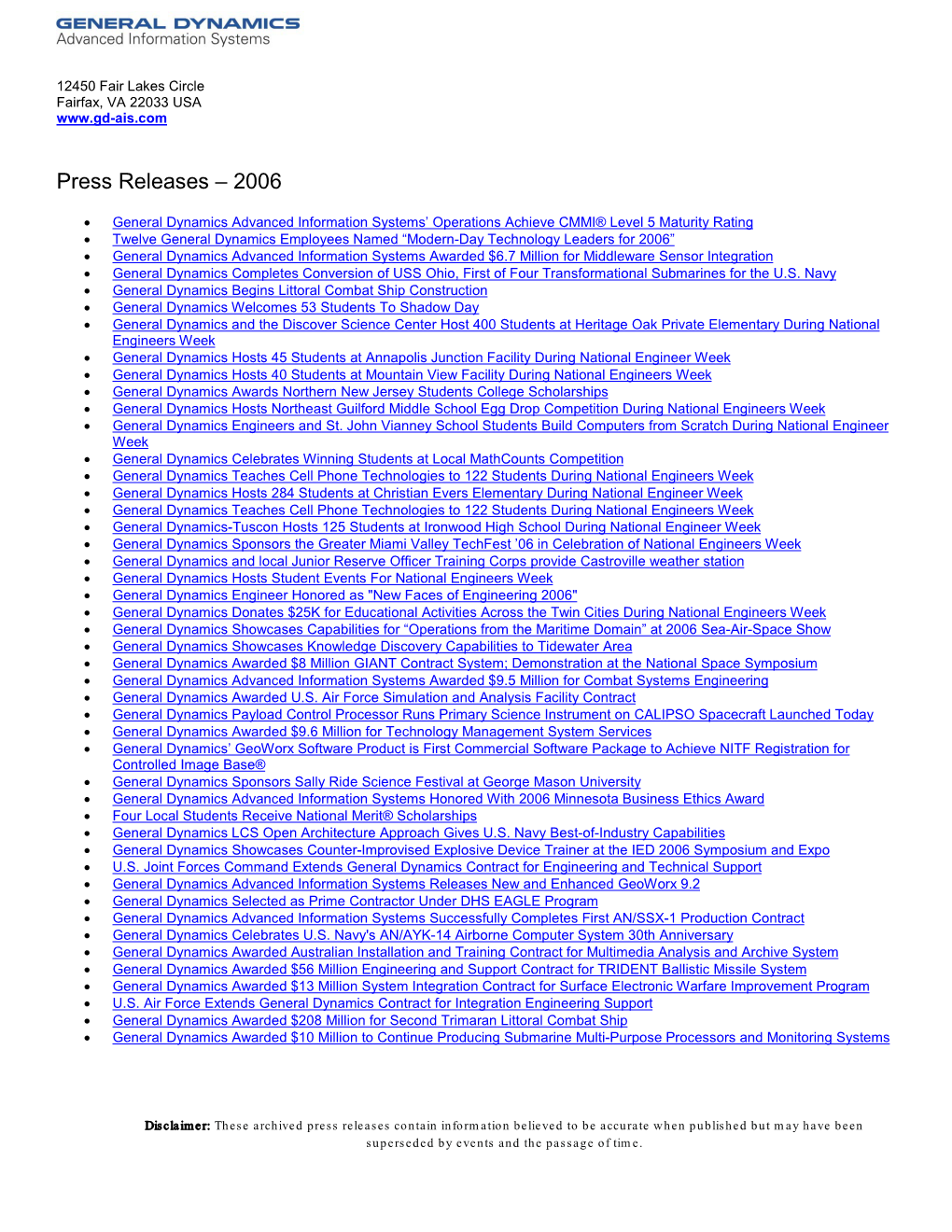 Press Releases – 2006