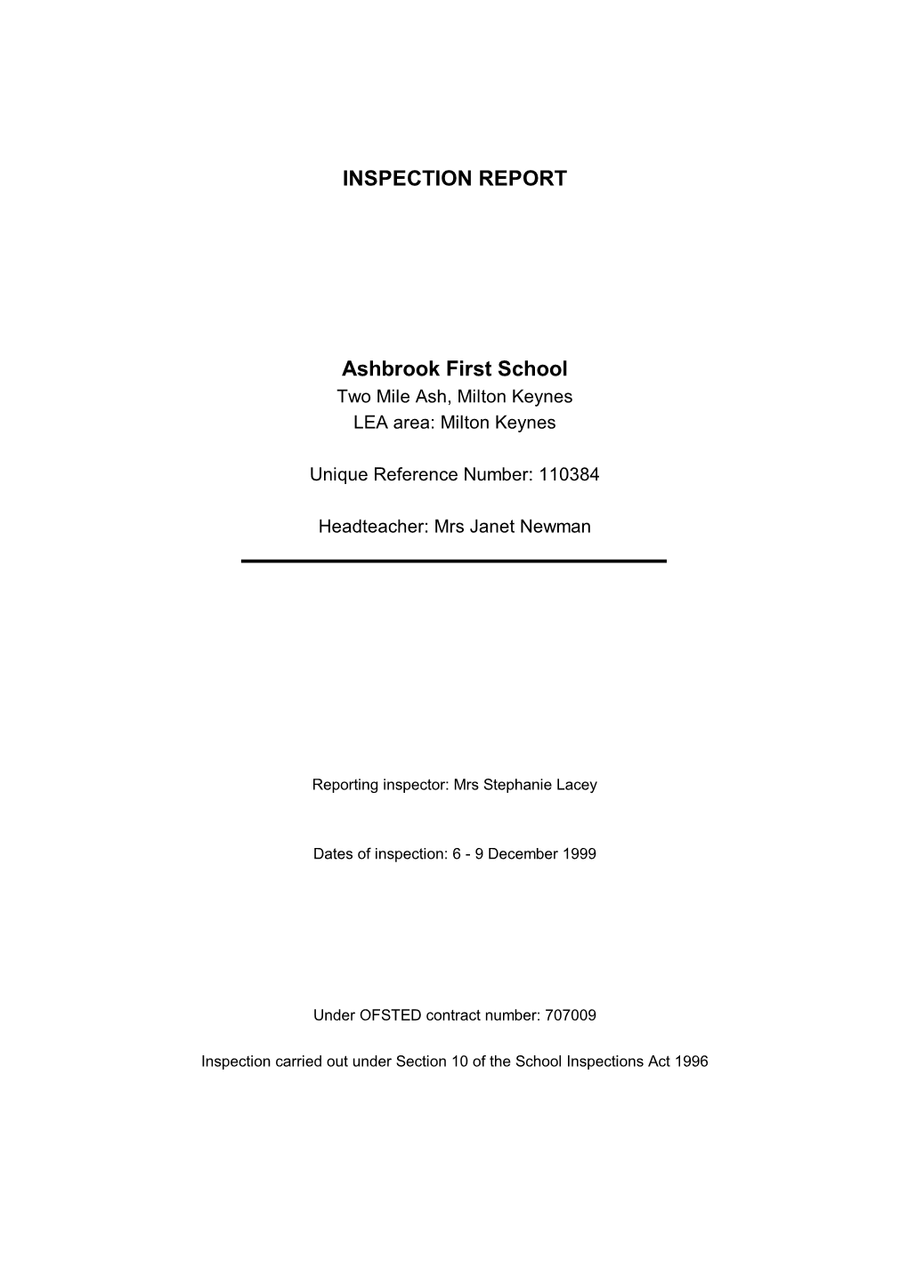 INSPECTION REPORT Ashbrook First School