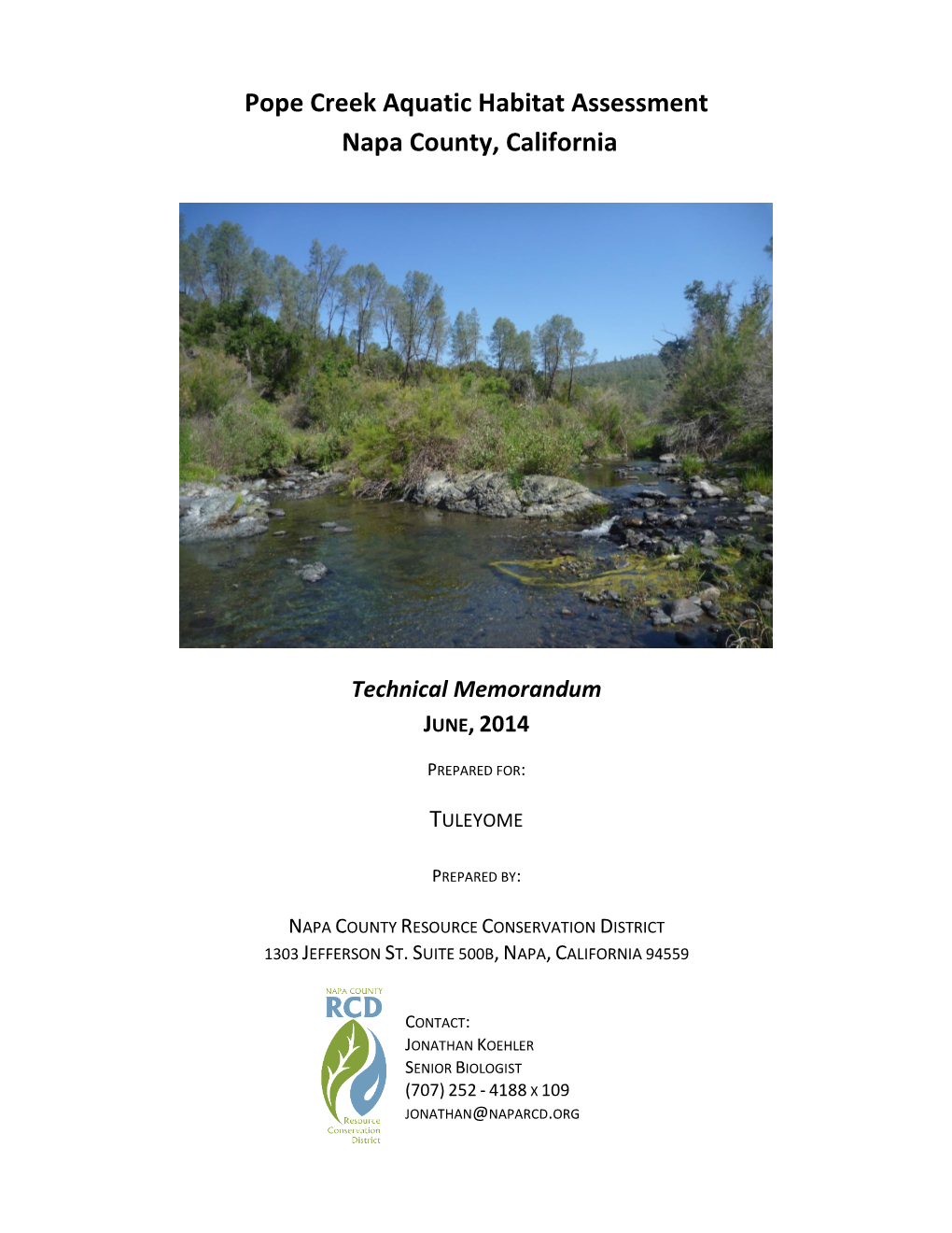 Pope Creek Aquatic Habitat Assessment Napa County, California