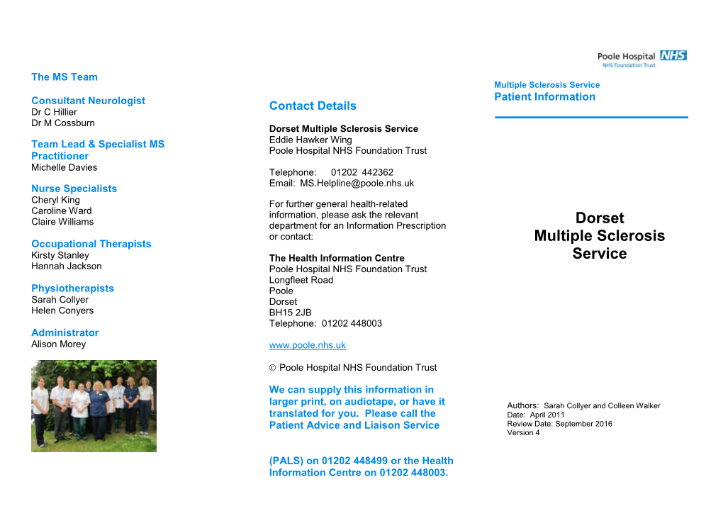 Information on the Dorset MS Services at Poole Hospital