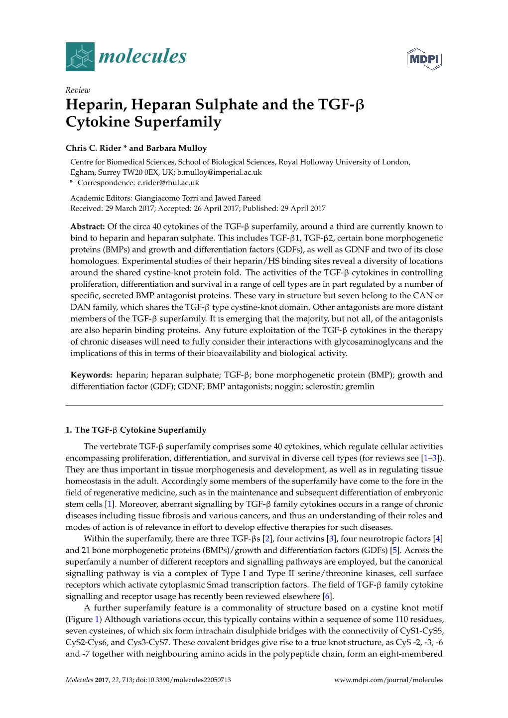 Heparin, Heparan Sulphate and the TGF-Β Cytokine Superfamily