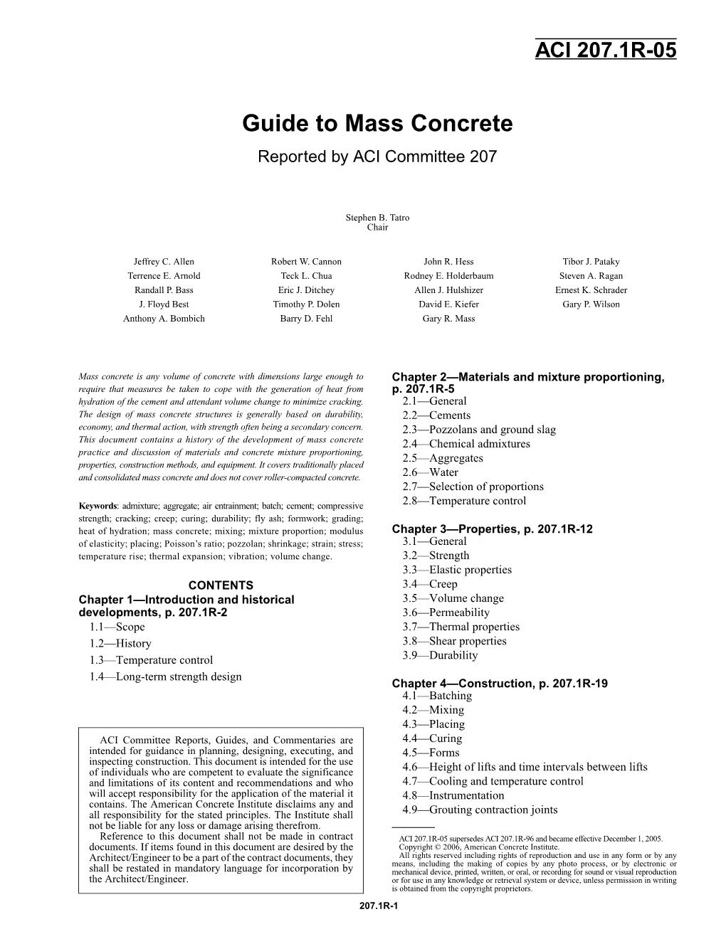 ACI 207.1R-05 Guide to Mass Concrete