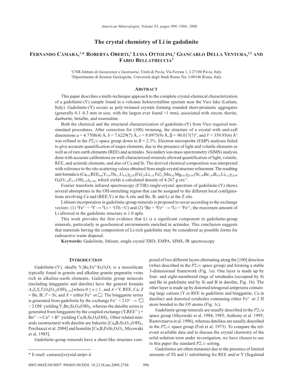 The Crystal Chemistry of Li in Gadolinite