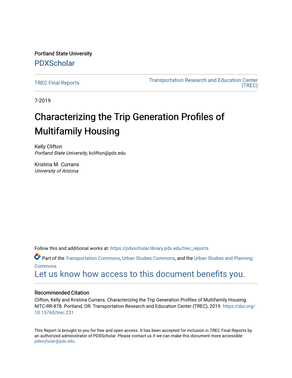 Characterizing the Trip Generation Profiles of Multifamily Housing