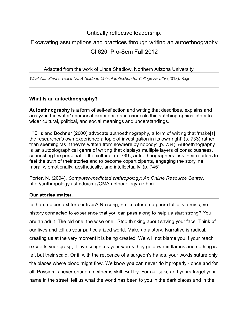 Excavating Assumptions and Practices Through Writing an Autoethnography