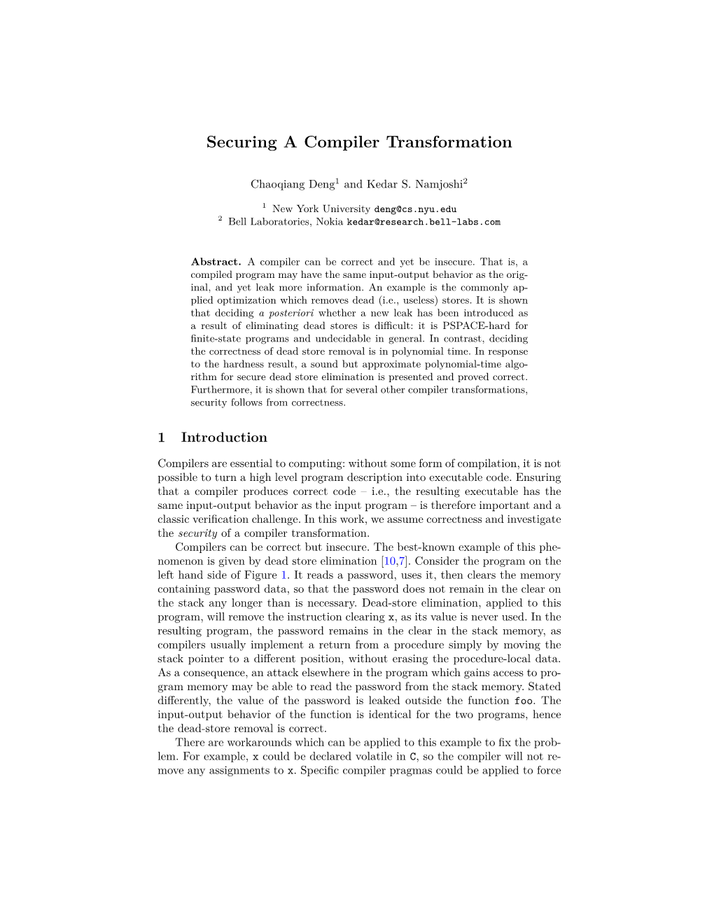 Securing a Compiler Transformation