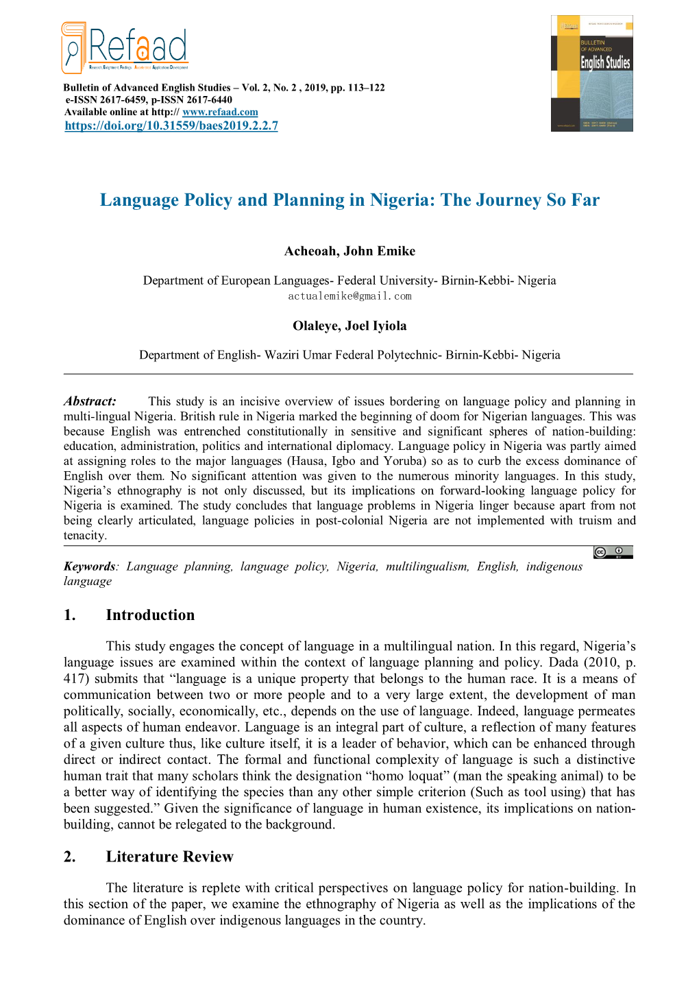 Language Policy and Planning in Nigeria: the Journey So Far