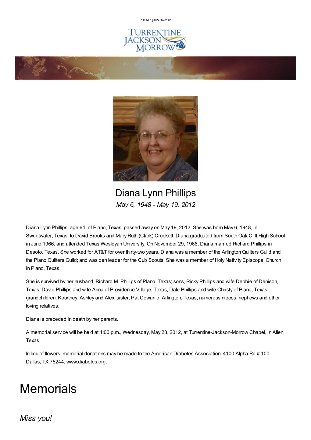 Diana Lynn Phillips May 6, 1948 - May 19, 2012