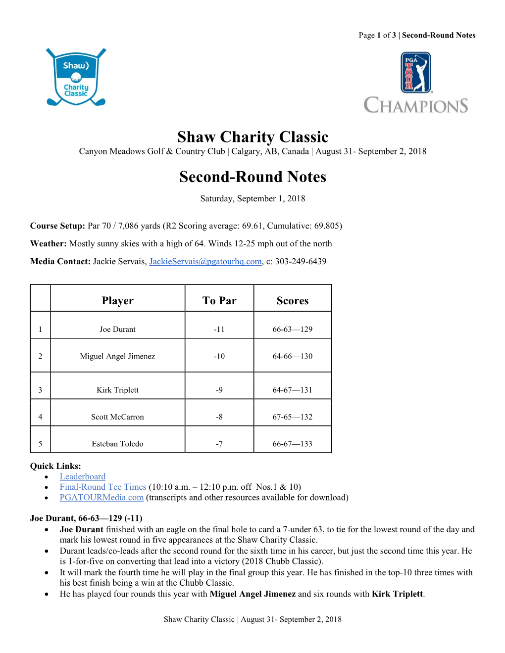 Shaw Charity Classic Second-Round Notes