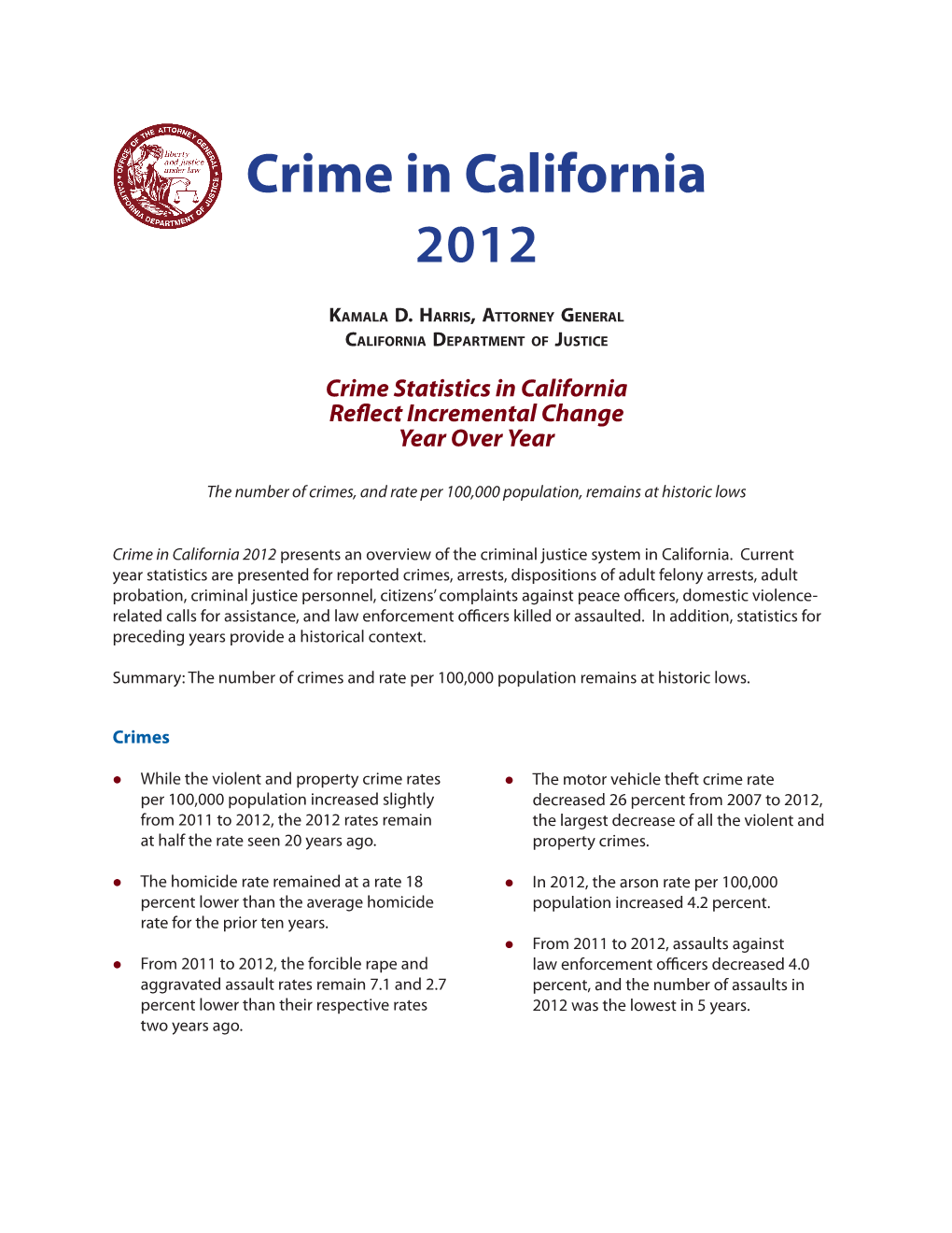 Crime in California, 2012