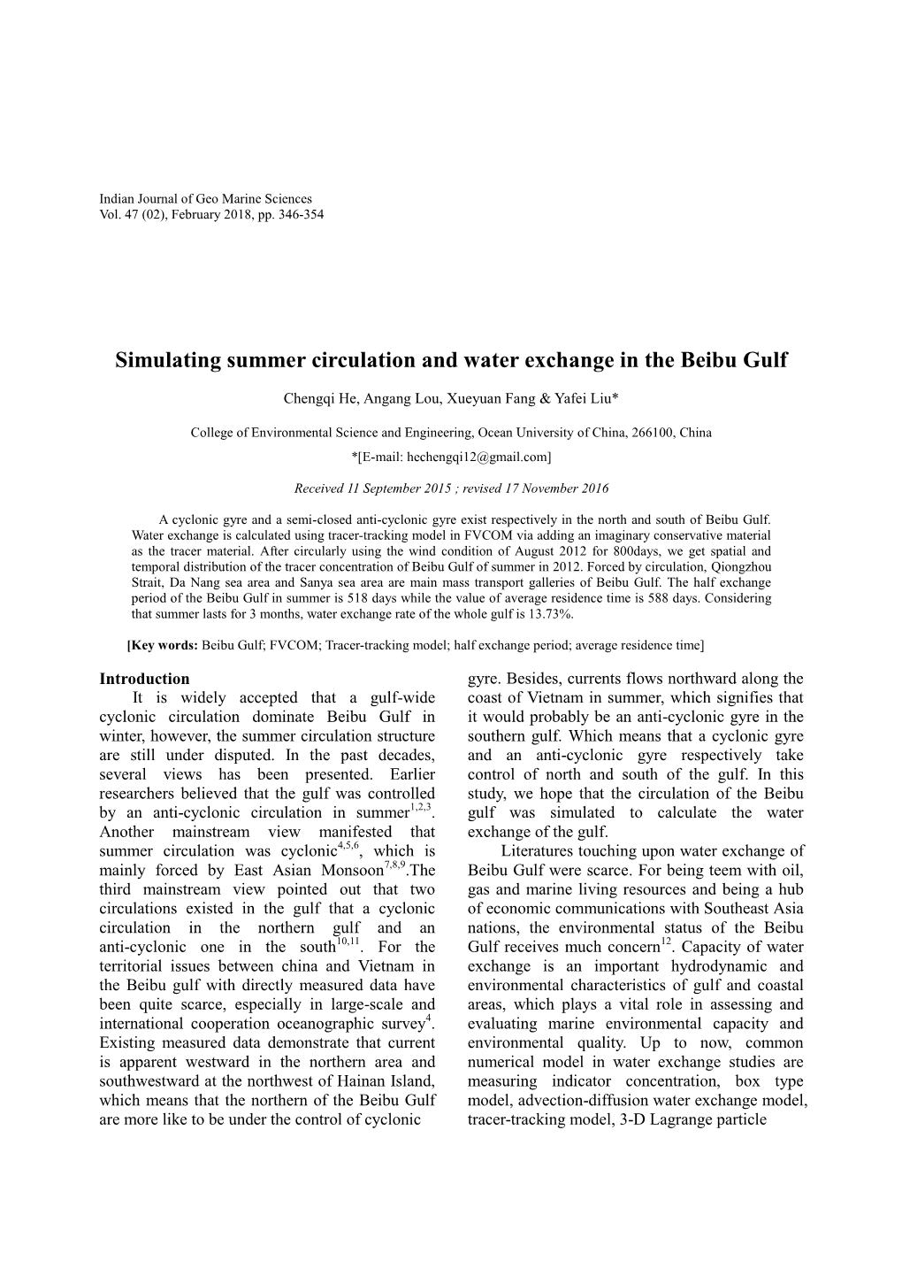 Simulating Summer Circulation and Water Exchange in the Beibu Gulf