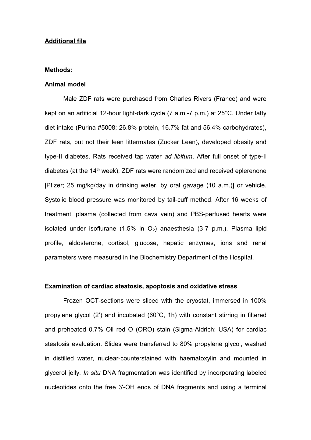 Examination of Cardiac Steatosis, Apoptosis and Oxidative Stress