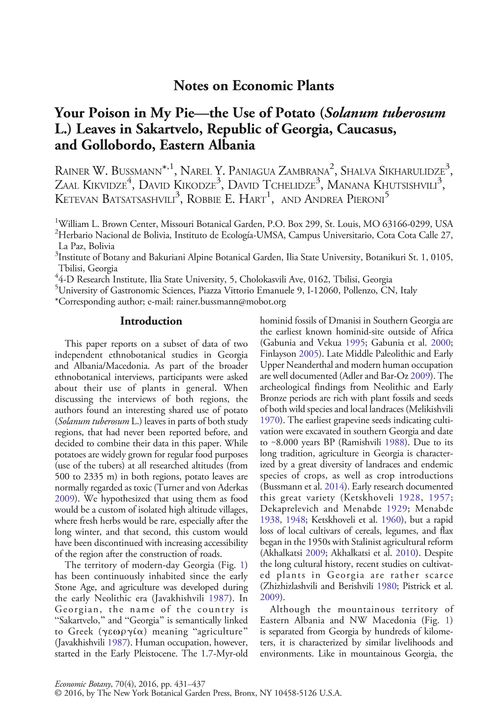 Your Poison in My Pie—The Use of Potato (Solanum Tuberosum L.) Leaves in Sakartvelo, Republic of Georgia, Caucasus, and Gollobordo, Eastern Albania