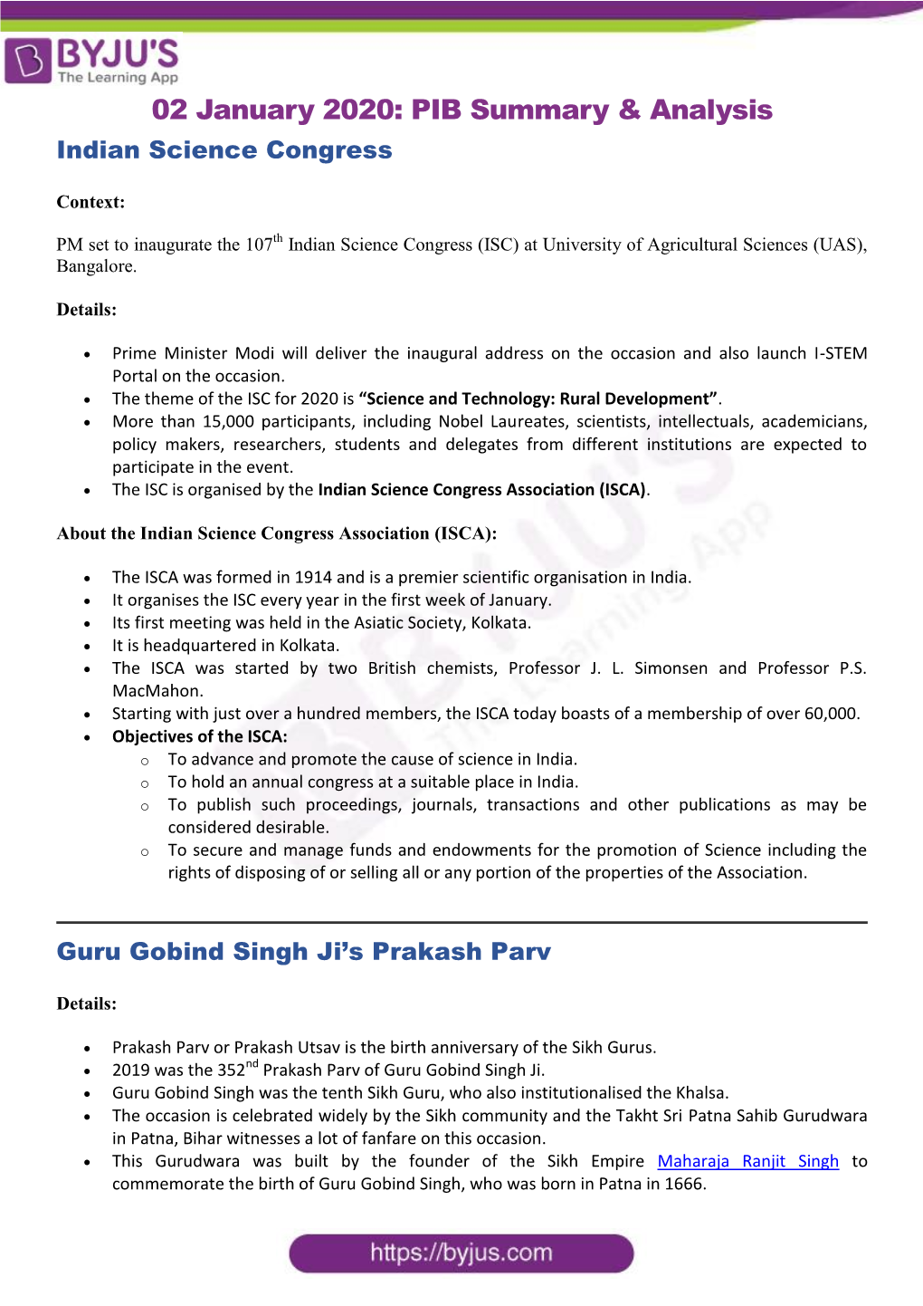 02 January 2020: PIB Summary & Analysis