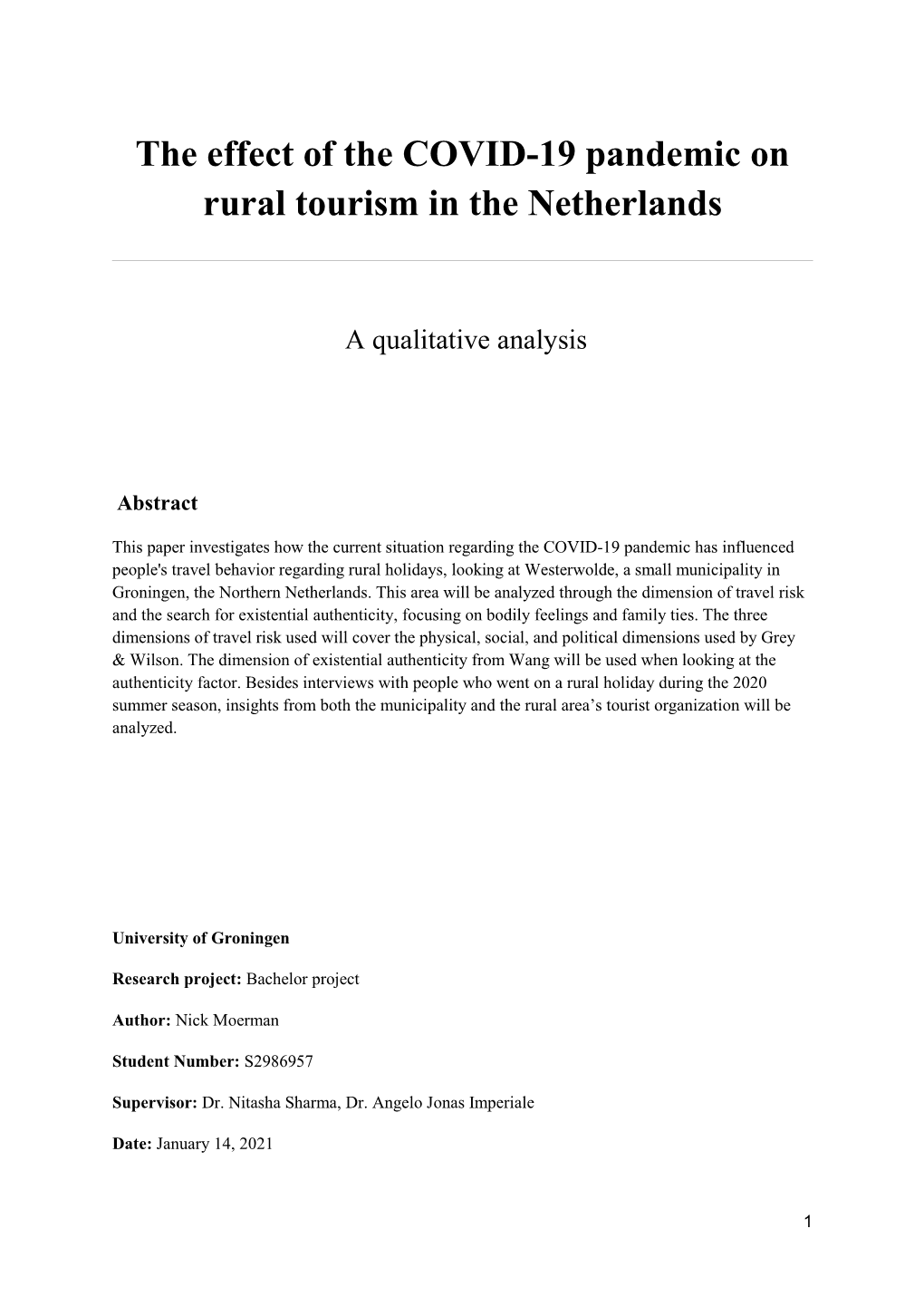 The Effect of the COVID-19 Pandemic on Rural Tourism in the Netherlands