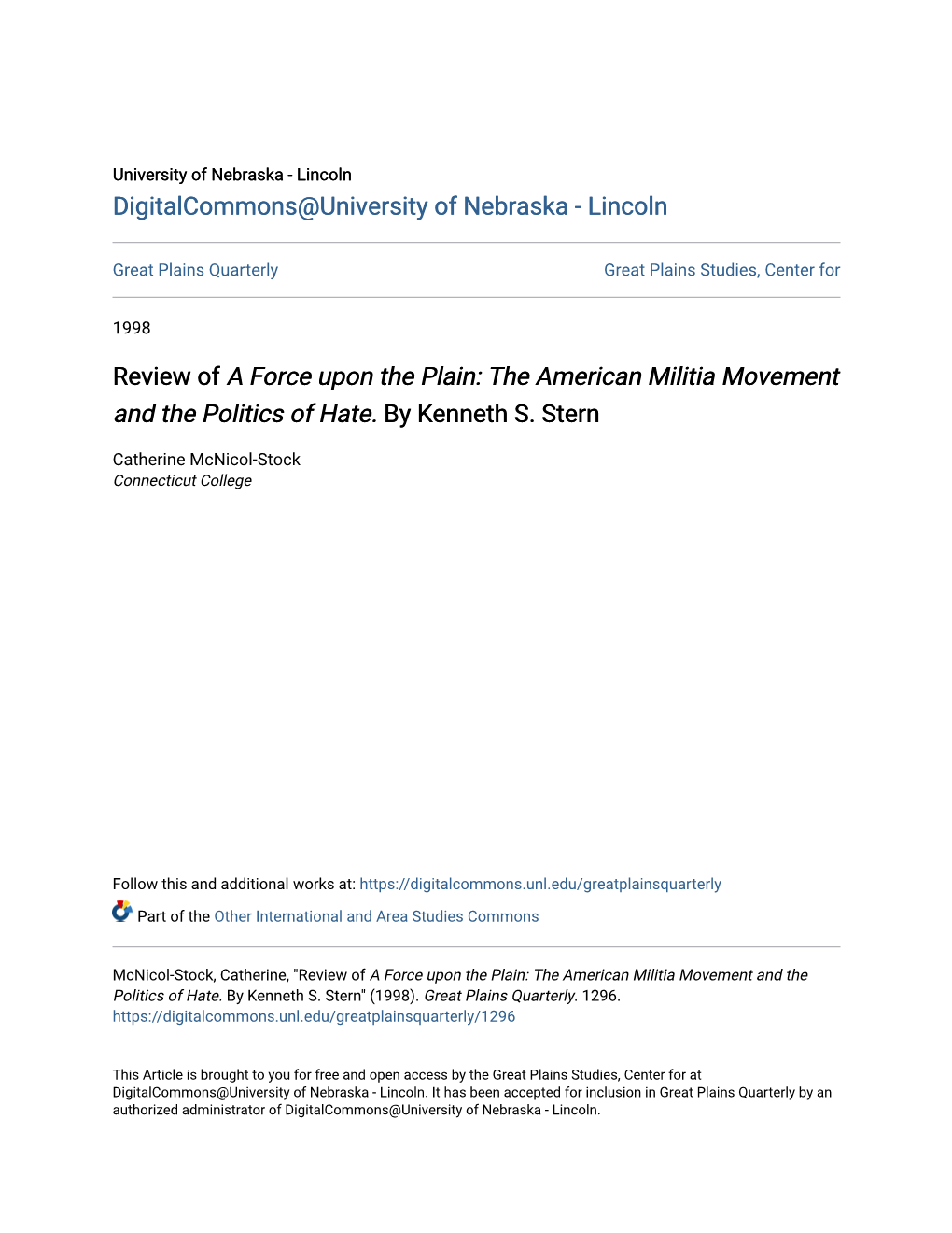 Review of a Force Upon the Plain: the American Militia Movement and the Politics of Hate