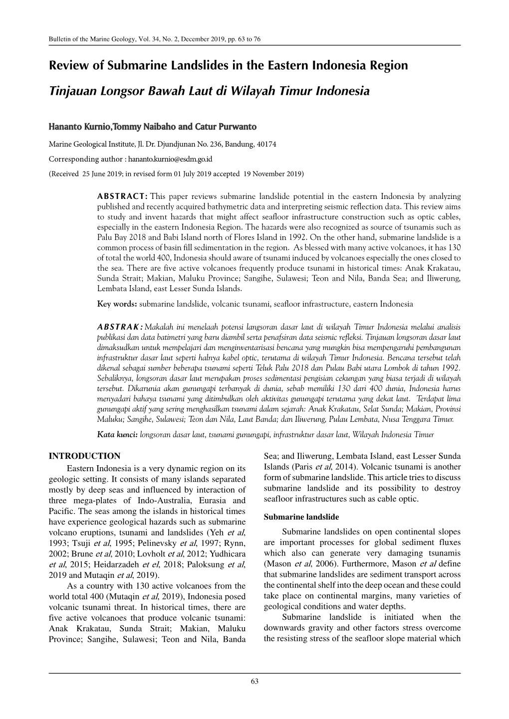 Review of Submarine Landslides in the Eastern Indonesia Region