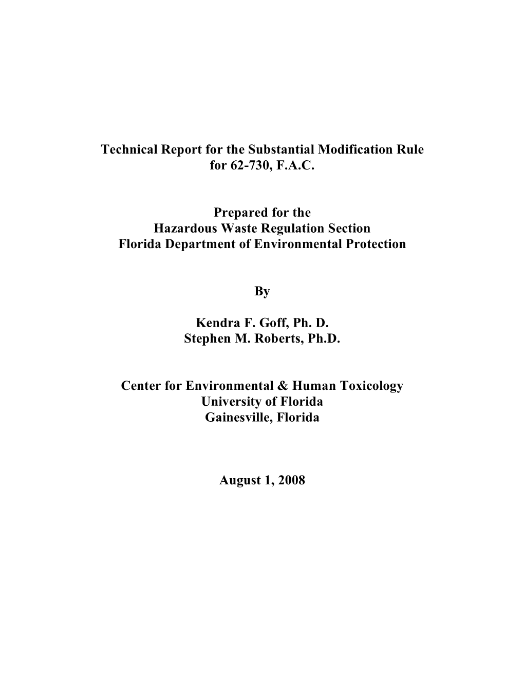 Technical Report for the Substantial Modification Rule for 62-730, F.A.C