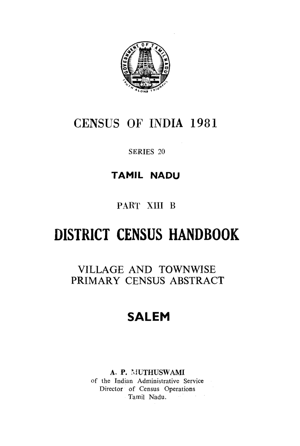 District Census Handbook, Salem, Part XIII