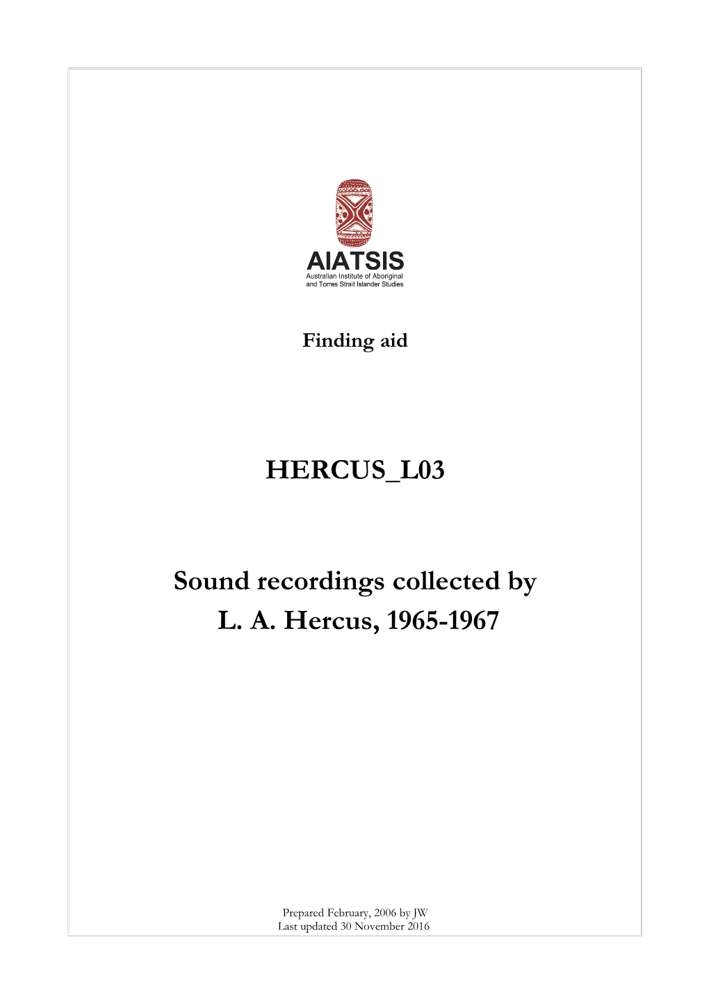 Guide to Sound Recordings Collected by L. A. Hercus