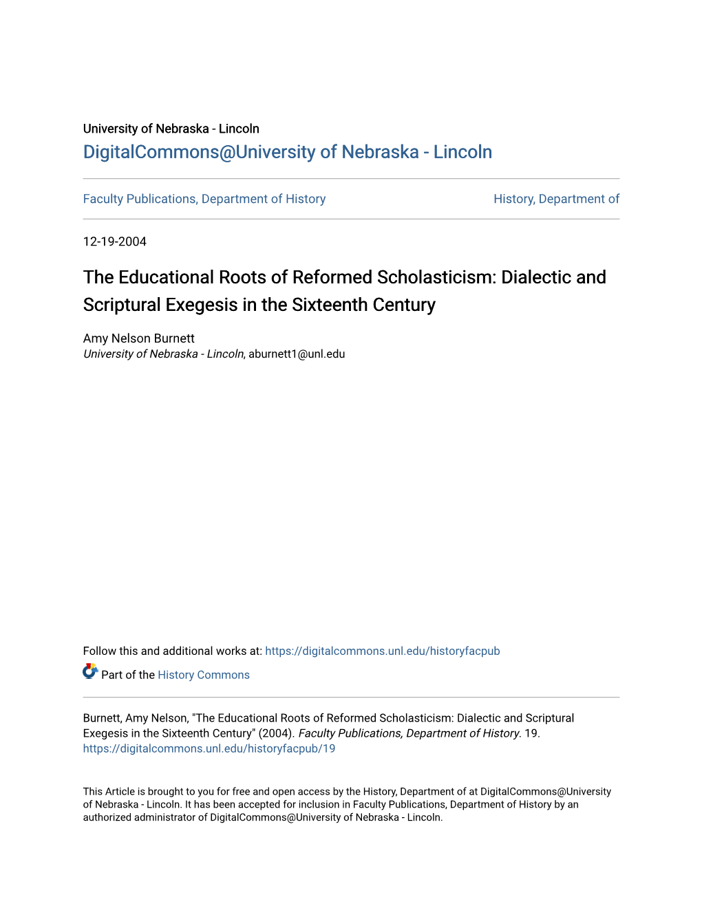 The Educational Roots of Reformed Scholasticism: Dialectic and Scriptural Exegesis in the Sixteenth Century