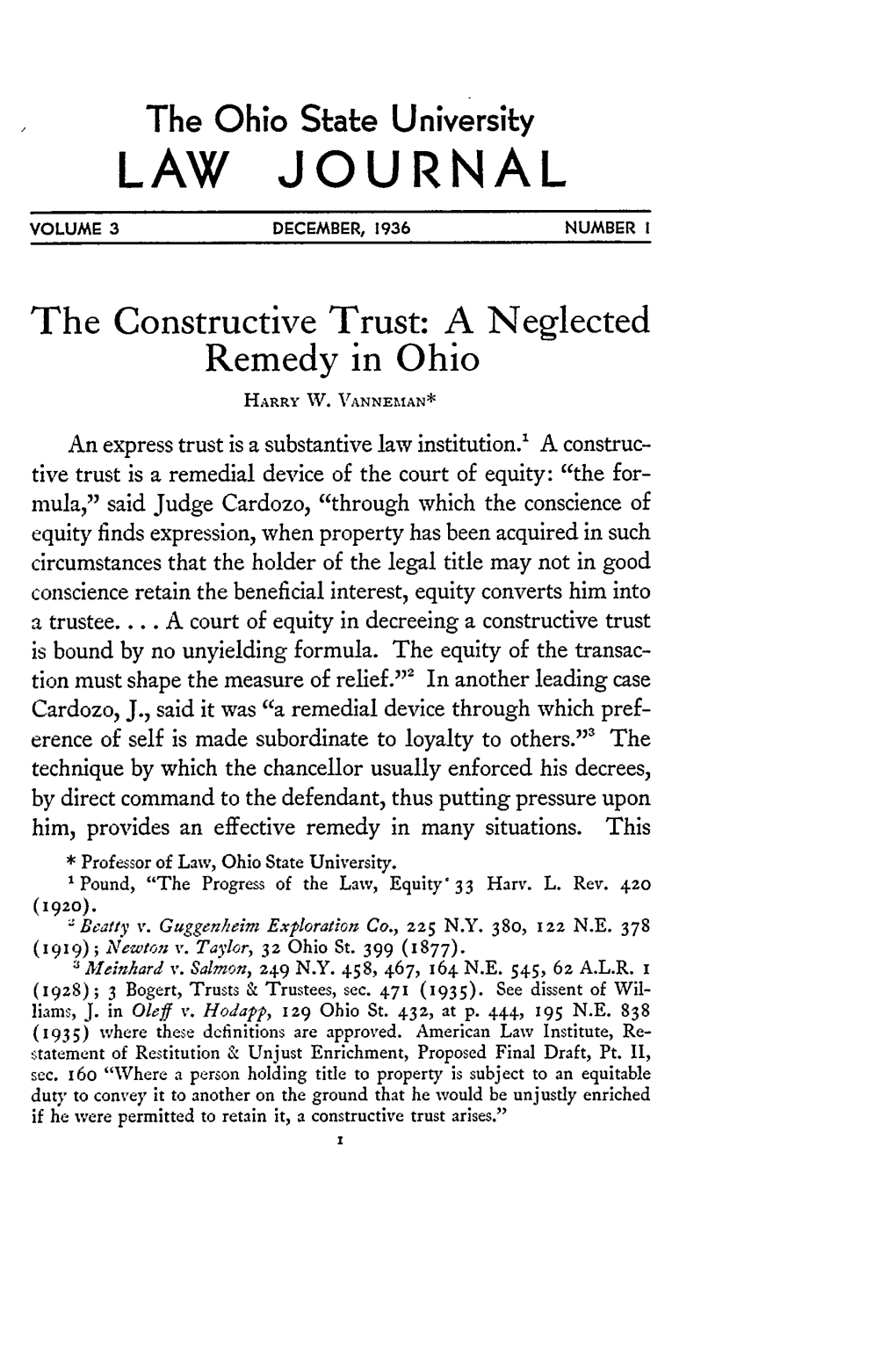 Constructive Trust: a Neglected Remedy in Ohio