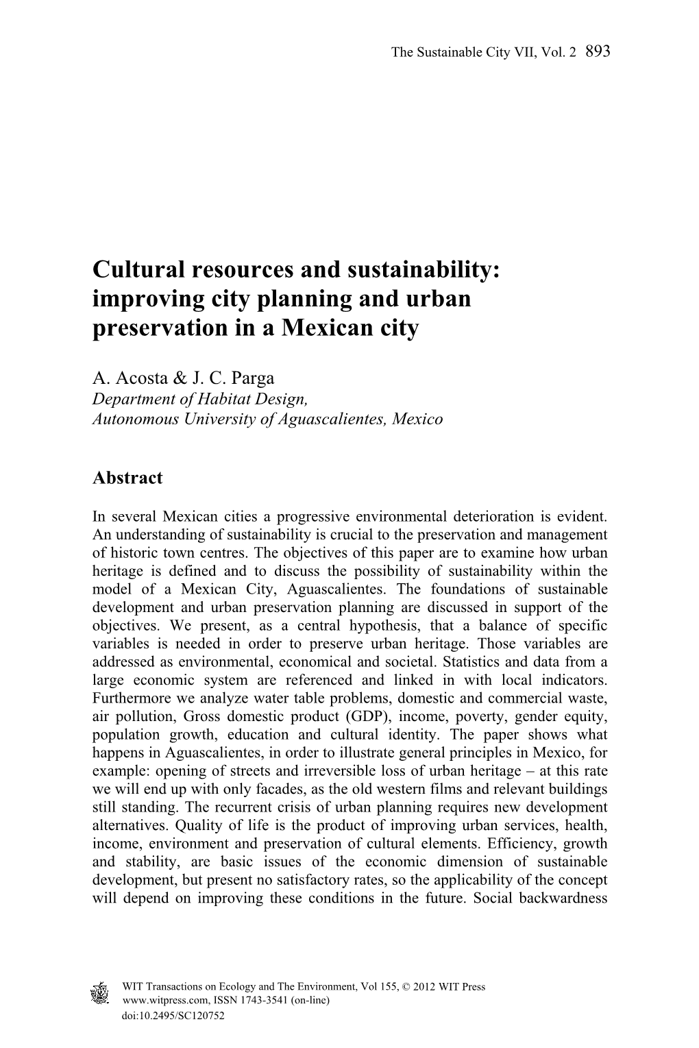 Cultural Resources and Sustainability: Anning and Urban Preservation in A