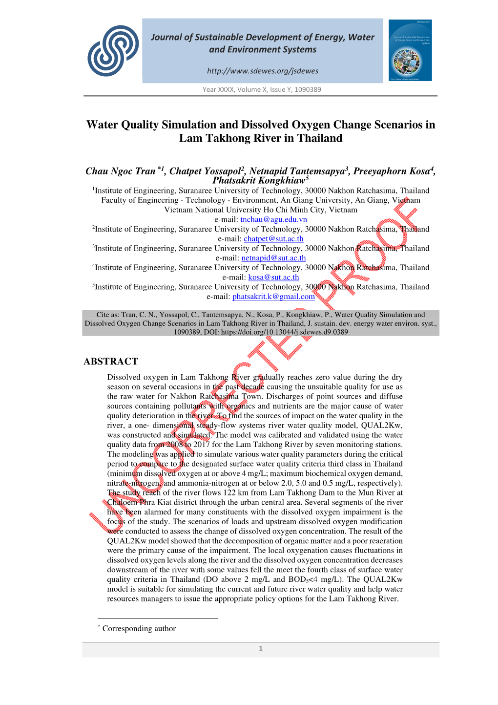 Water Quality Simulation and Dissolved Oxygen Change Scenarios in Lam Takhong River in Thailand