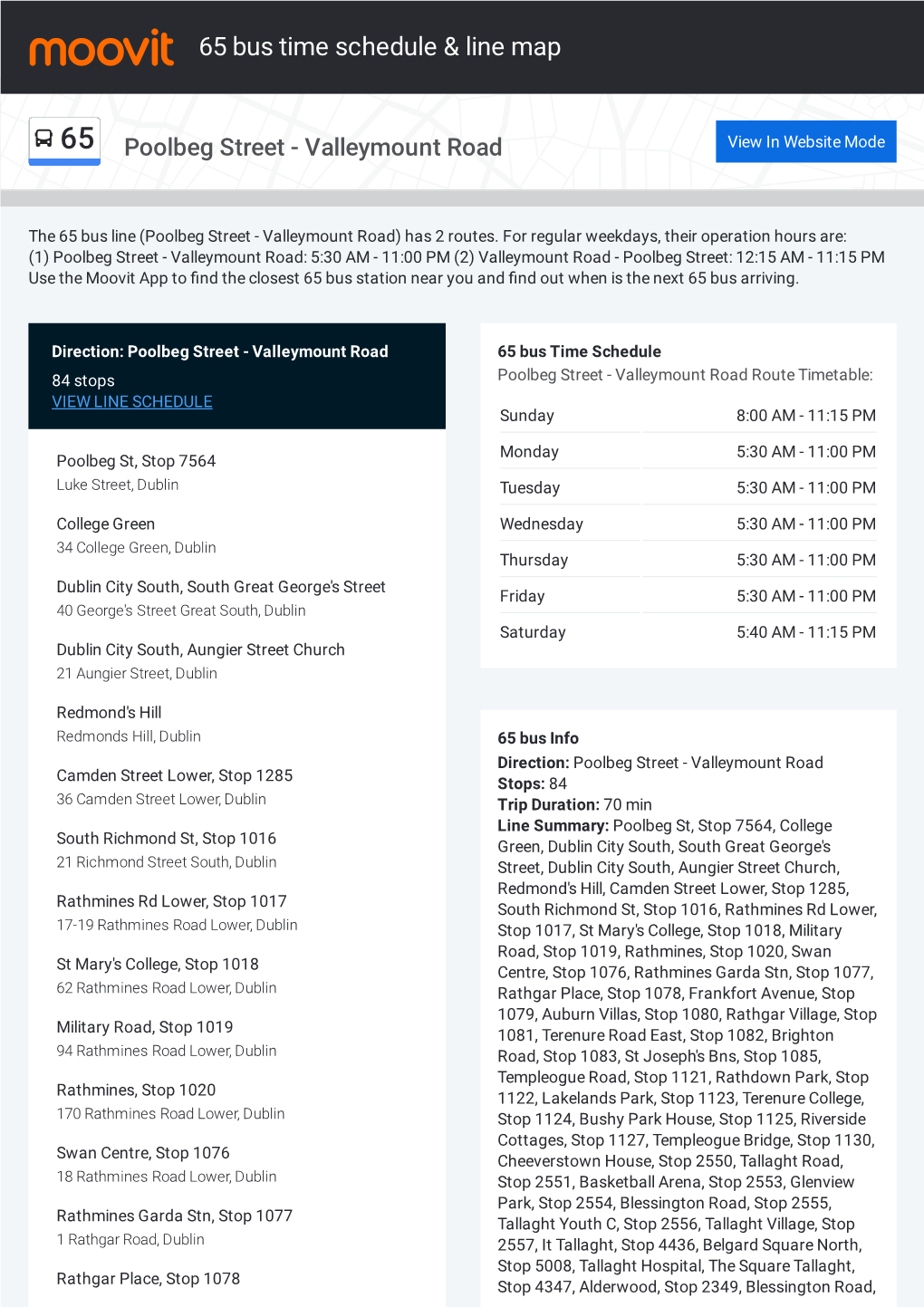 65 Bus Time Schedule & Line Route