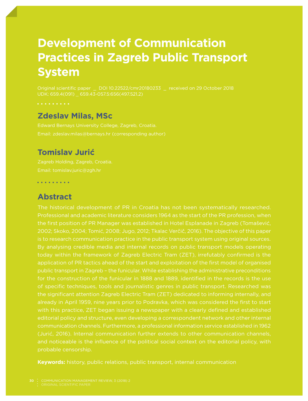 Development of Communication Practices in Zagreb Public Transport System