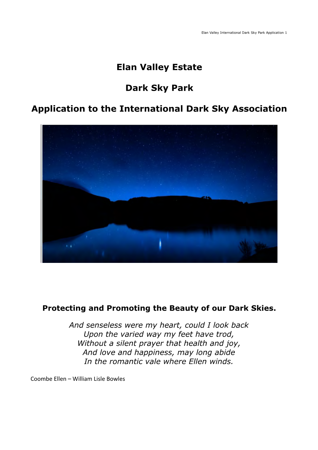 Elan Valley Estate Dark Sky Park Application to the International Dark