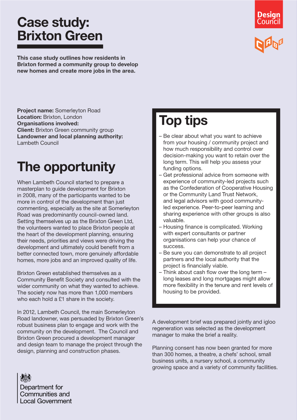 Case Study: Brixton Green the Opportunity Top Tips