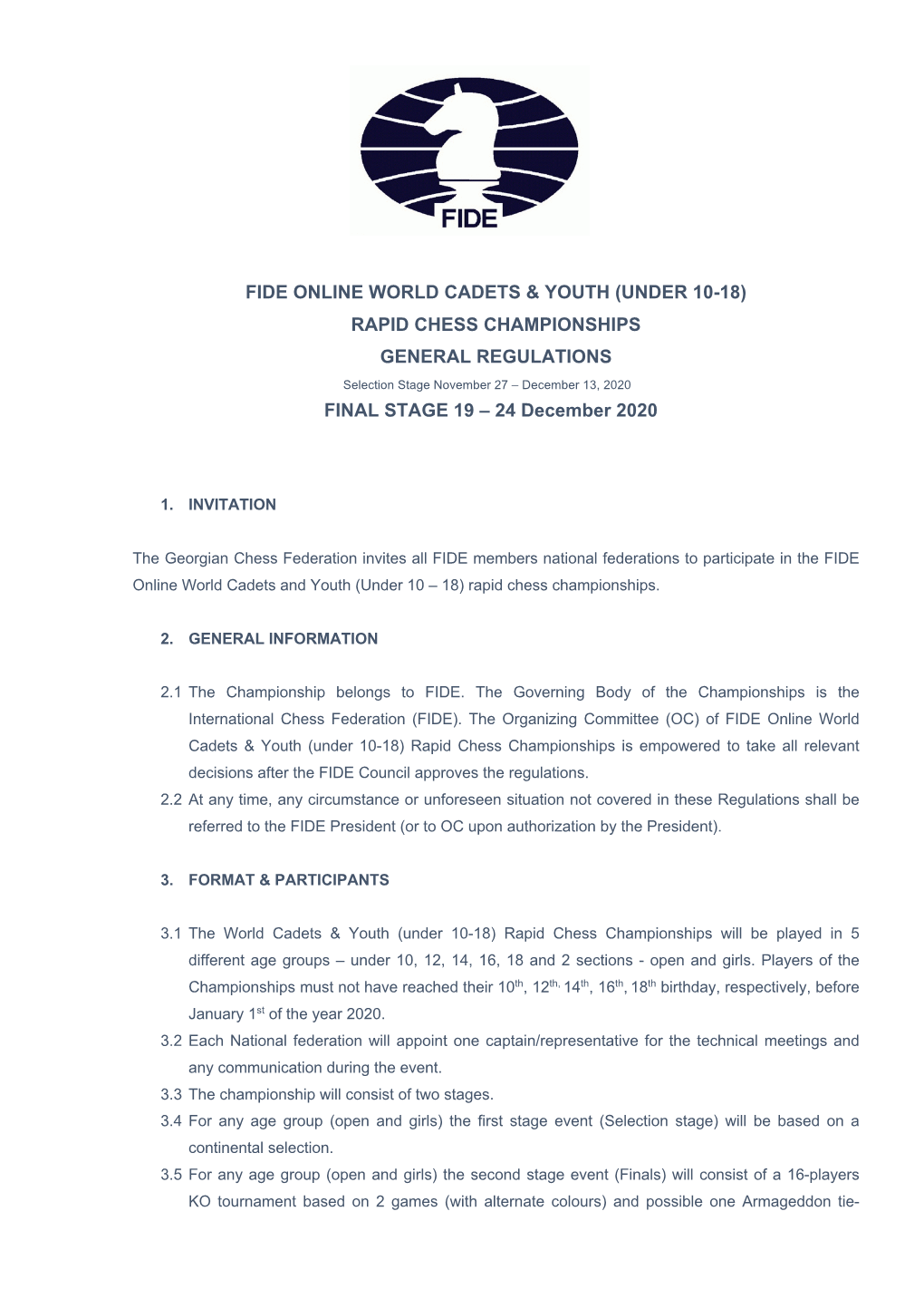 Fide Online World Cadets & Youth (Under 10-18) Rapid