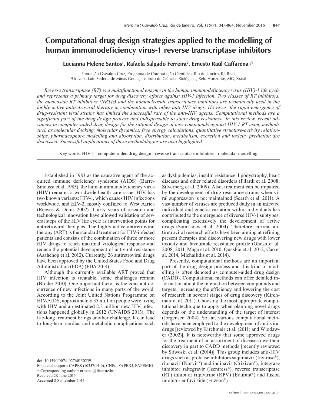 Computational Drug Design Strategies Applied to the Modelling of Human Immunodeficiency Virus-1 Reverse Transcriptase Inhibitors