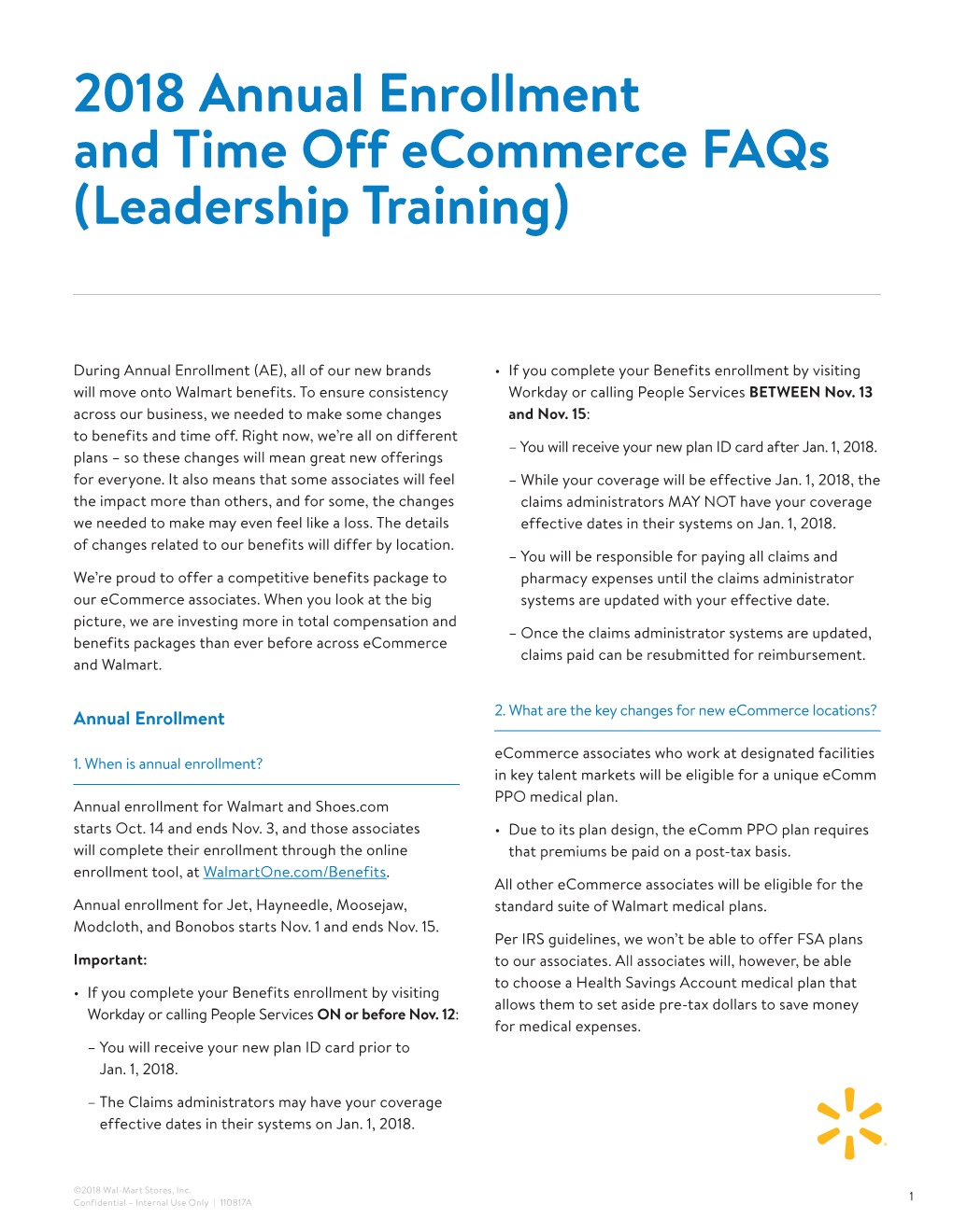 2018 Annual Enrollment and Time Off Ecommerce Faqs (Leadership Training)