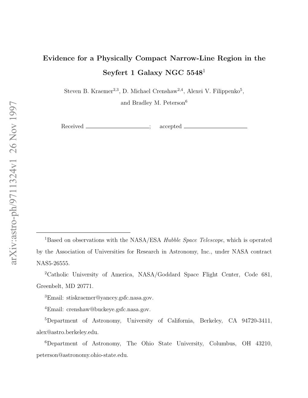 Arxiv:Astro-Ph/9711324V1 26 Nov 1997 Peterson@Astronomy.Ohio-State.Edu