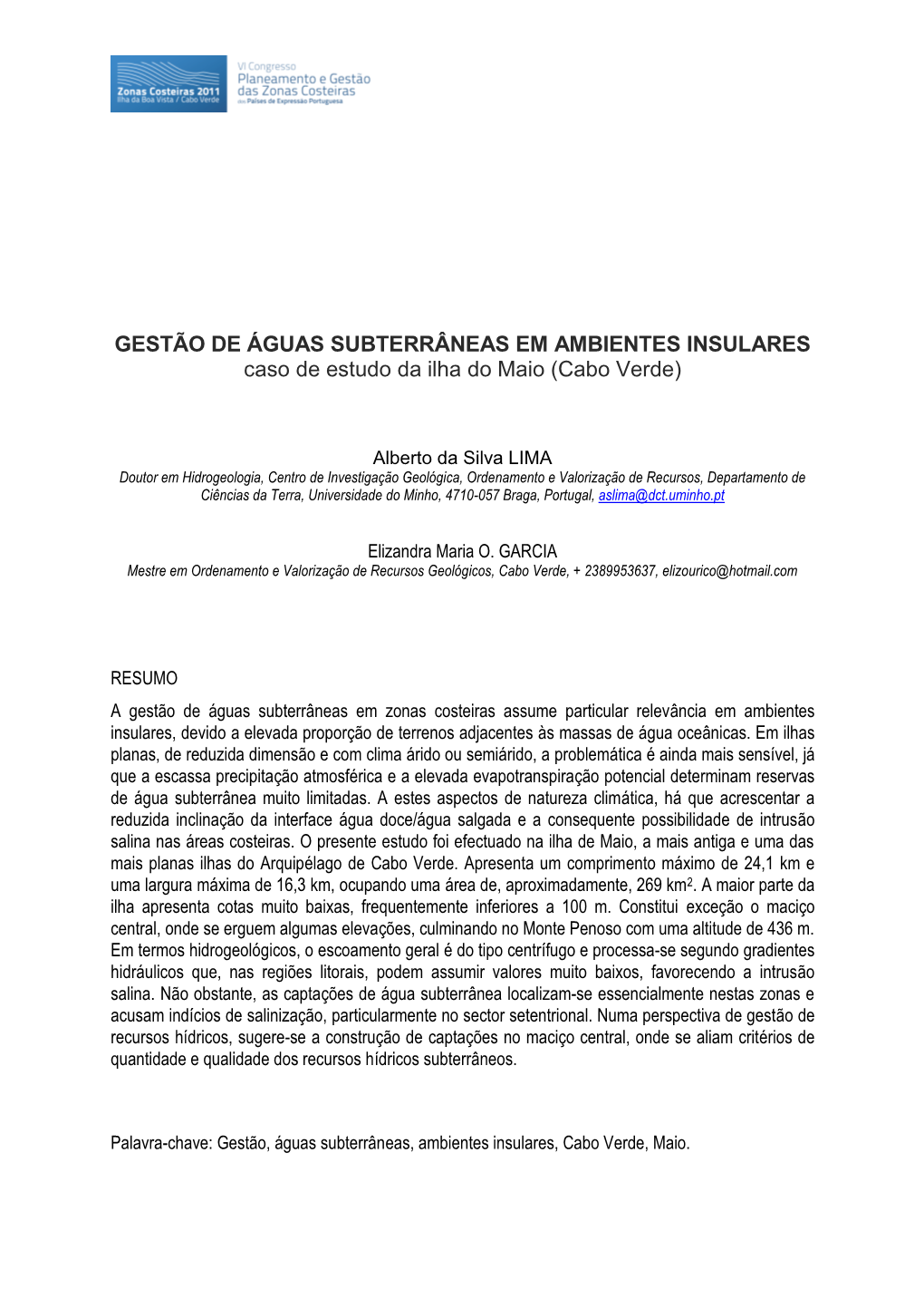 GESTÃO DE ÁGUAS SUBTERRÂNEAS EM AMBIENTES INSULARES Caso De Estudo Da Ilha Do Maio (Cabo Verde)