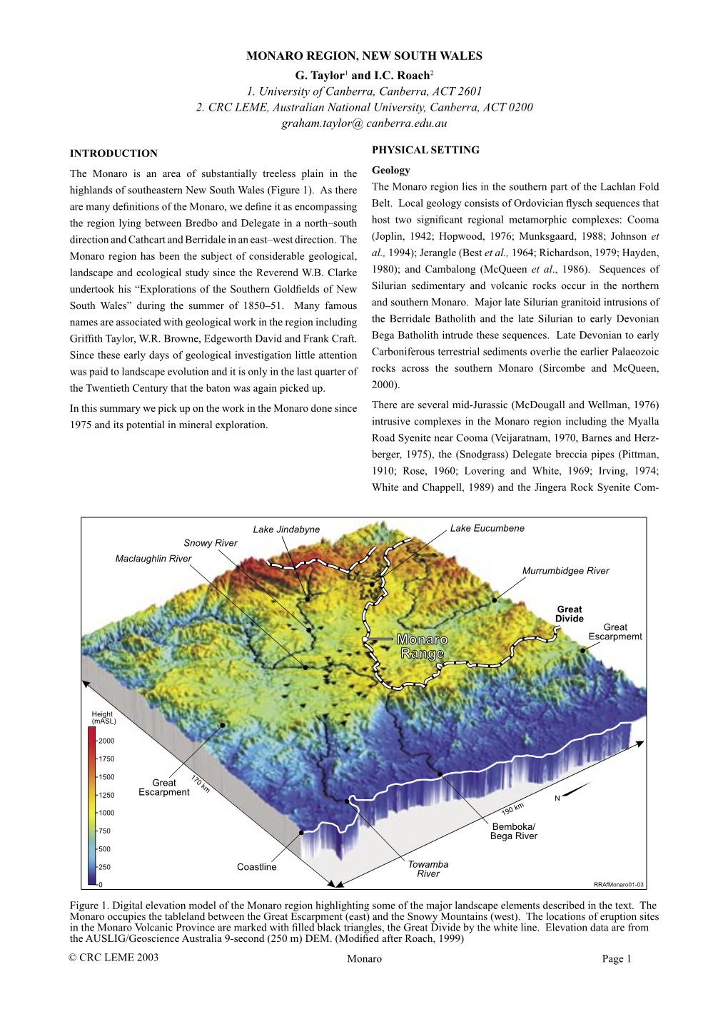 MONARO REGION, NEW SOUTH WALES G. Taylor1 and I.C. Roach2 1