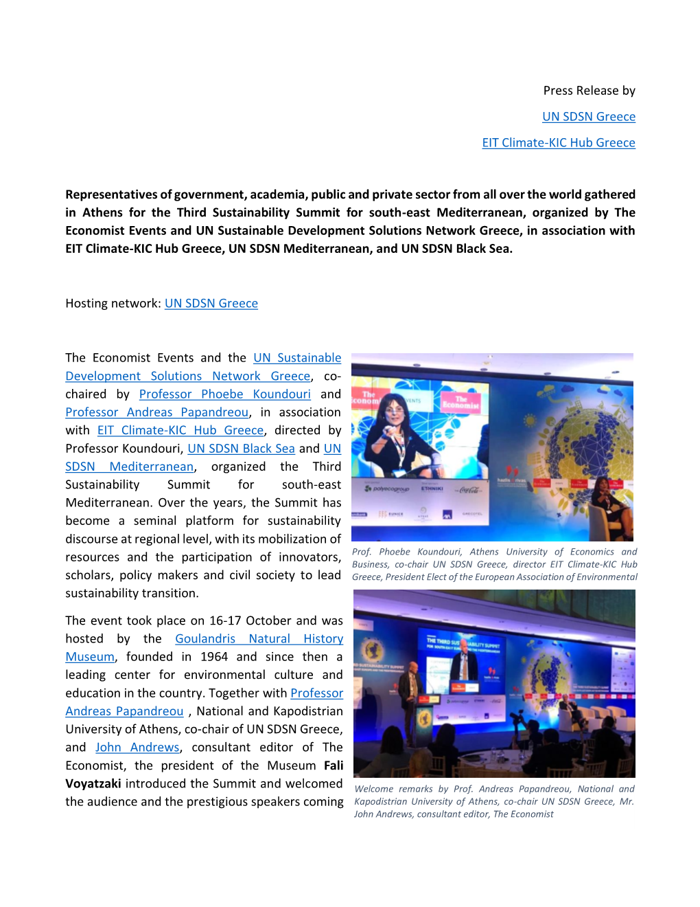 Press Release by UN SDSN Greece EIT Climate-KIC Hub Greece
