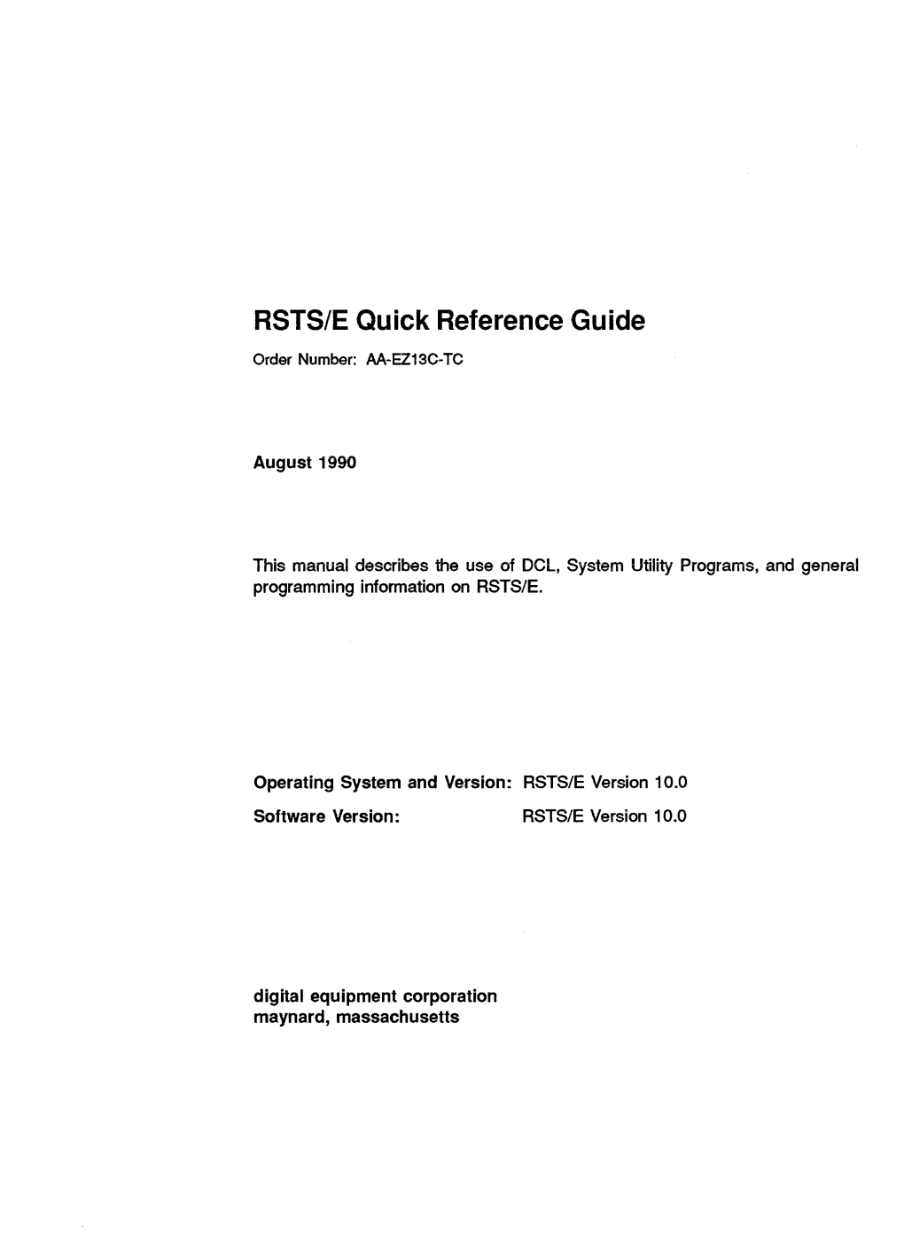 RSTS/E Quick Reference Guide