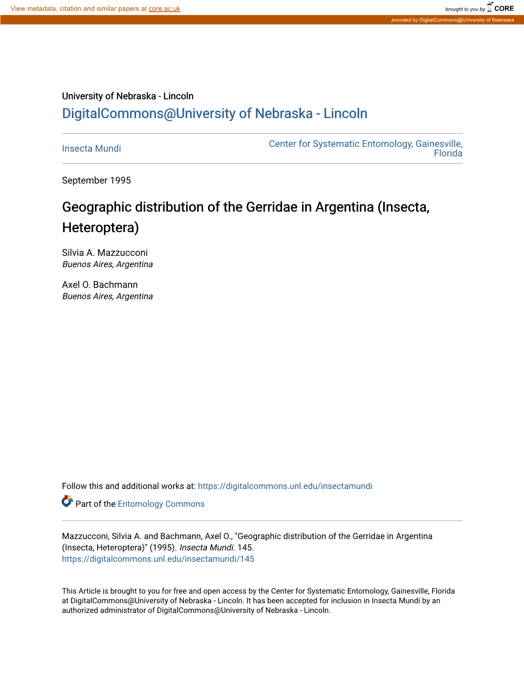 Geographic Distribution of the Gerridae in Argentina (Insecta, Heteroptera)