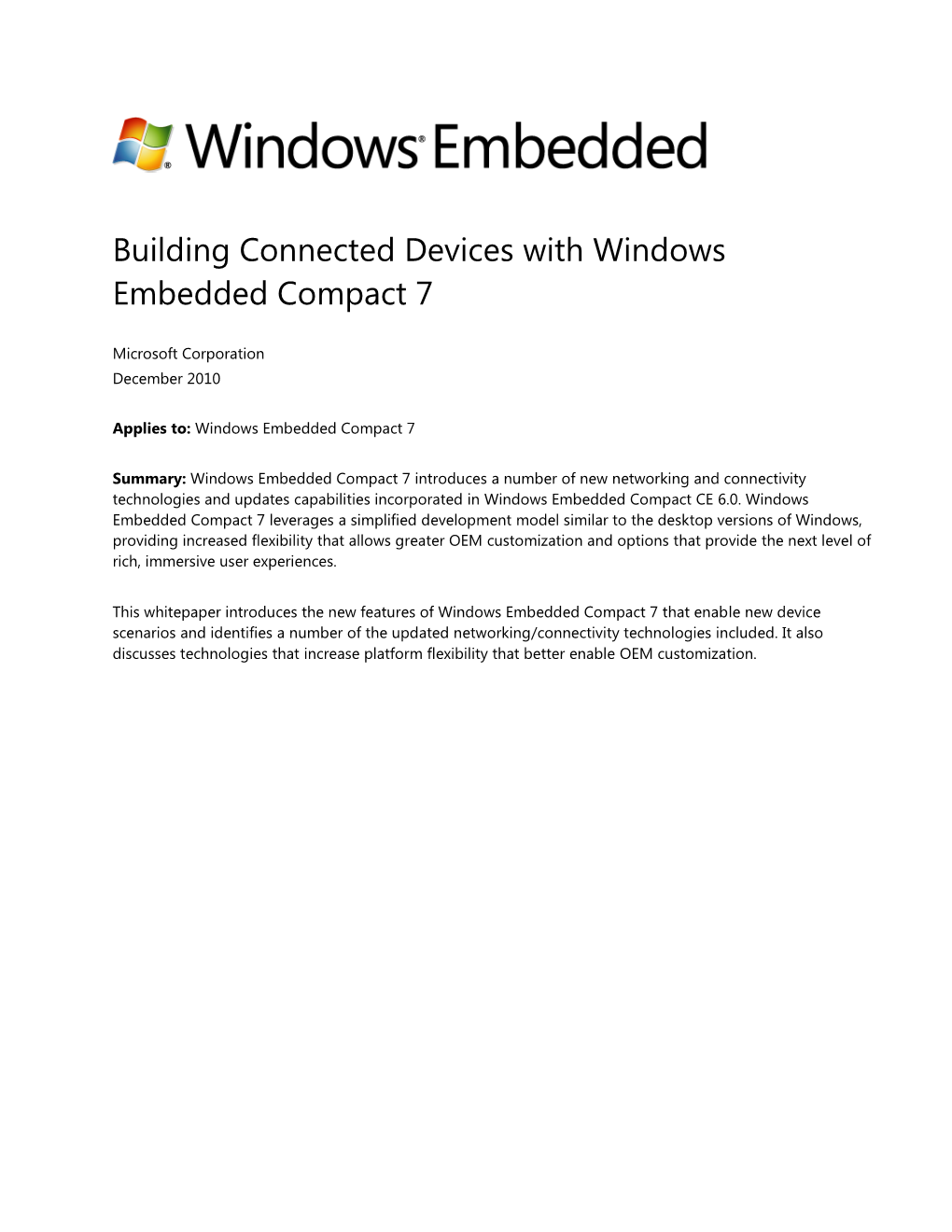 Building Connected Devices with Windows Embedded Compact 7